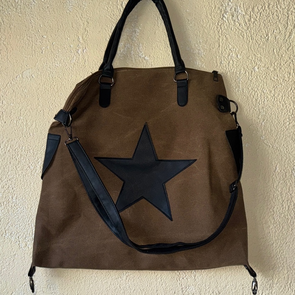 Brown and Black Star Canvas Tote Bag - Picture 9 of 10